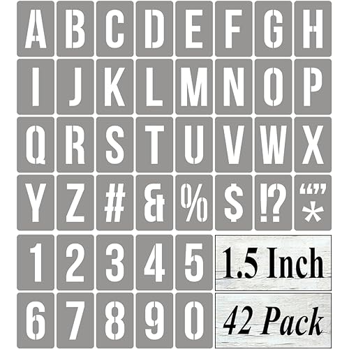 1.5 Inch Alphabet Letter Stencils for Painting - 42 Pack Letter and Number Stencil Templates with Signs for Painting on Wood, Reusable Numbers and Letters Stencils for Chalkboard Wood Signs & Wall Art - size: 1.5 Inch
