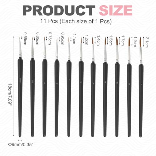 MECCANIXITY 11 Pcs Detail Paint Brushes Set, 5.5mm-21mm Fine Pointed Tip Miniature Paint Brushes for Acrylic Painting Oil Watercolor(00000/000/00/0/1/2/3/4/5/6/7), Black - color: Black