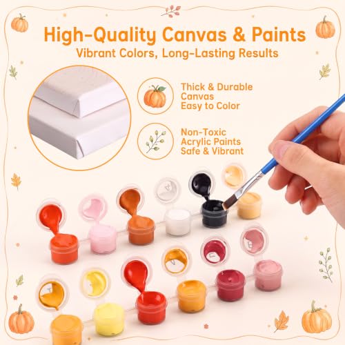 YooNotee 6 Pack Ghost Paint by Numbers Kit 8 x 8 Inch Canvas - style: Pumpkin
