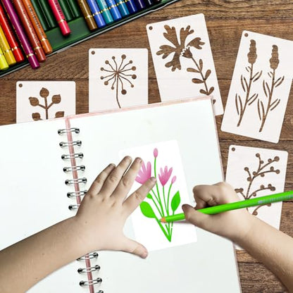 50 PCS Flower Stencils for Crafts Reusable Flower Stencils for Painting on Wood Rocks Canvas Fabric Glass Pottery 3.5 x 2 Inch - color: Flower
