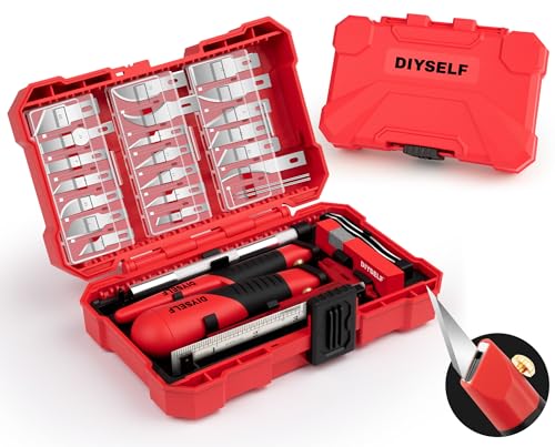 DIYSELF 41-Piece Exacto Knife Set, Precision Hobby Knife Kit for Art Crafts | Quick Blade Change, Organized Storage Case, Scalpel Knife for Paper and Models, Craft Knife for Artists and Hobbyists - color: Red-41pcs