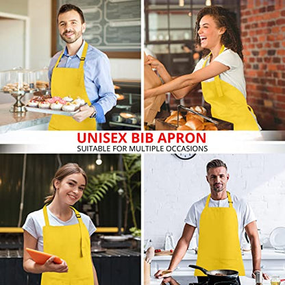 Utopia Kitchen 2 Pack Bib Apron, Adjustable with 2 Pockets, Water and Oil Resistant, Cooking Kitchen Chef Apron for Women Men - color: Yellow