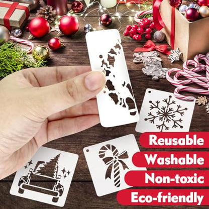 50 PCS Christmas Painting Stencils Reusable Christmas Stencils for Painting on Wood Rocks Canvas Fabric Glass Pottery 4x4 Inch - color: Christmas Stencils