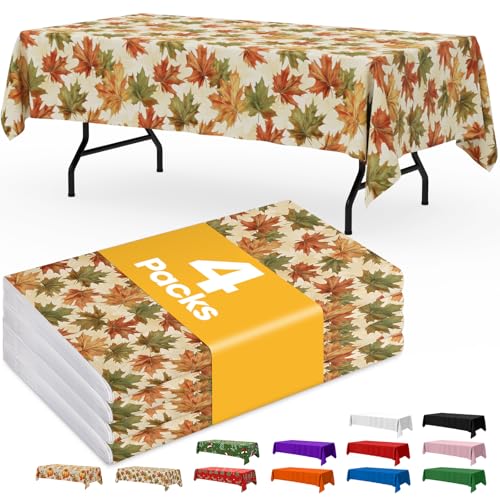 Niuara Fall Maple Plastic Table Cloth Disposable, 4 Pack, 54 x 108 in | Rectangle, 6 ft Tables, Fall Thanksgiving Party, Holiday Gathering - color: Fall Maple, size: 54" x 108" - 4 Packs