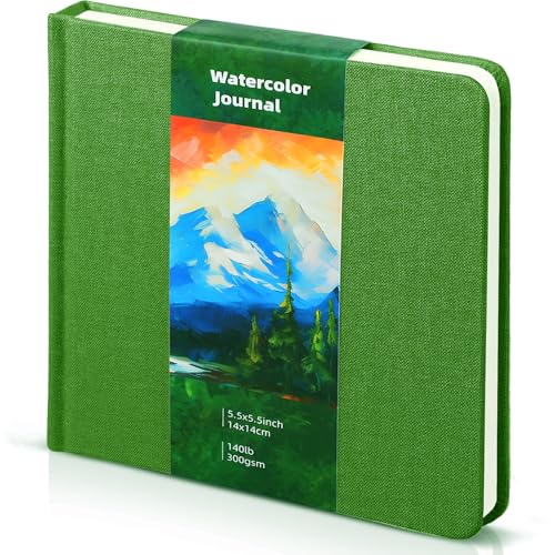 5.5in Watercolor Sketchbook Journal Square Watercolor Notebook Xmas Green - color: Christmas Green, size: 5.5x5.5 in
