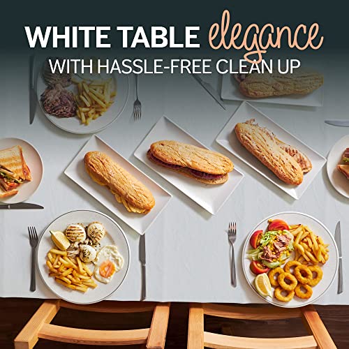 HOUZZKINGZ USA Paper Tablecloths for Rectangle Tables | 54” X 108” – 12 Pack | White Paper Disposable Tablecloth | 3-Ply Premium Paper & Plastic Table Cloths for Parties Disposable - size: 12 Pack