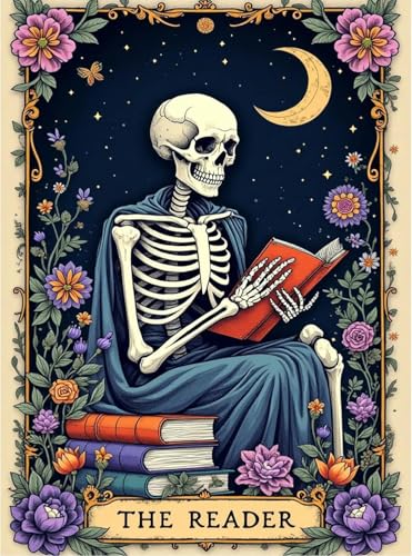 Skull Diamond Art Kits for Adults Funny Diamond Painting Kit for Beginner | Skeleton 5D DIY The Reader Diamond Dots Full Drill Crafts for Gem Art Dot Art for Adults Home Wall Decor for Teens 12x16 in - color: DP03845