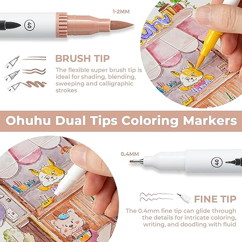 Ohuhu Adult Coloring Book Markers 120 Color Dual Tip Water-Based-Maui-White | No Bleed Coloring Markers Fineliner & Brush Drawing Pens Art Pens for Kids Adults Sketch Journal - color: White Pen, size: 1 Count (Pack of 120)