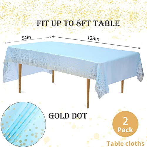 2 Pack Plastic Blue Tablecloth Disposable Pink and Gold Tablecloth for Rectangle Tables 54" x 108" Party Decorations Birthday Thanksgiving Christmas Valentines Wedding Outdoor BBQ Picnic (Blue) - color: Blue, size: 2 Pack