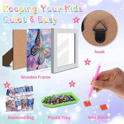Butterfly Diamond Art Painting Kits for Kids with Frame Ages 6-12 (7x7 in) - color: CC025