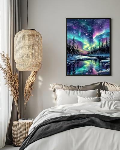 Northern Starry Night Diamond Art Kits for Adults, Diamond Art 12X16 Inch - color: Landscape 01