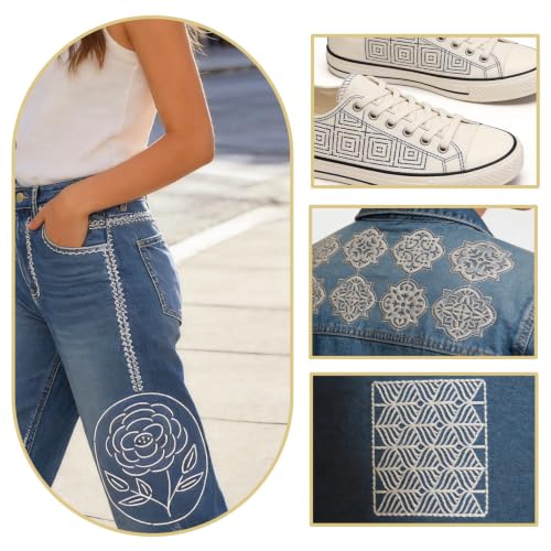 34 Pcs Sashiko Stencil Kit,Reusable Plastic Embroidery Quilting Templates | 30 Geometric Sewing Patterns With 4 Pins For Storage, Hand Drawing Supplies For Clothes Canvas Bags