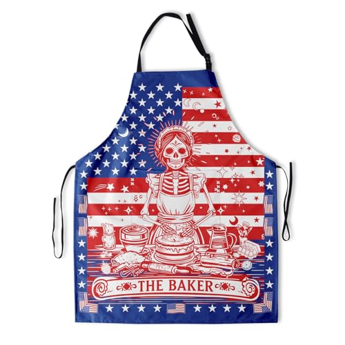 Funny Apron Polyester Grooming Aprons with Pocket for Cooking Kitchen Grilling Adults - color: Skull Women Red
