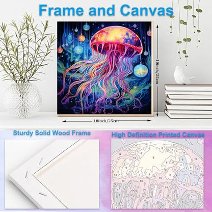 Artunion Framed Paint by Numbers Kit for Adults Beginners & Kids Ages 8-12,Colorful Jellyfish Paint by Number with Frame, Ocean Animals Paint by Numbers Kit on Canvas 10 * 10 Inch Without Easel - color: ZXT-322-F