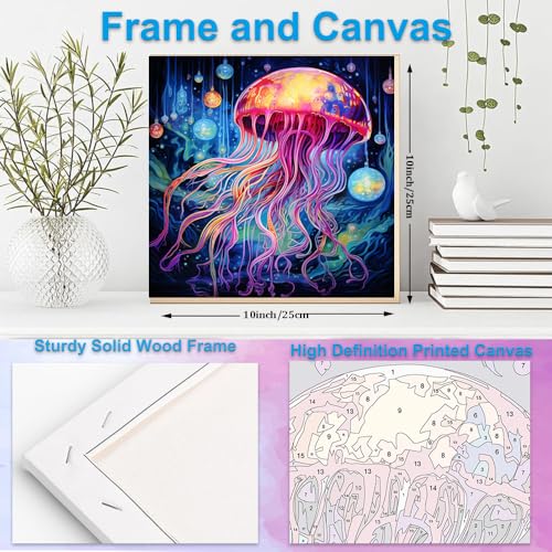 Artunion Framed Paint by Numbers Kit for Adults Beginners & Kids Ages 8-12,Colorful Jellyfish Paint by Number with Frame, Ocean Animals Paint by Numbers Kit on Canvas 10 * 10 Inch Without Easel - color: ZXT-322-F