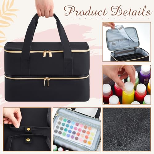 Abbylike Acrylic Paint Organizer Bag for up to 56 Bottles (2 Oz),Black - color: Black