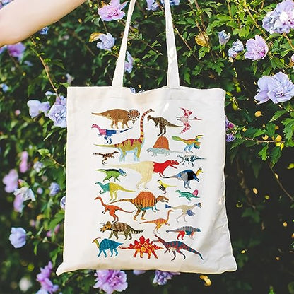 Canvas Aesthetic Tote Bag for Women with Inner Pocket Totes Shoulder Book Bag Shopping Reusable Grocery Bags - color: Dinosaurs Tote Bag