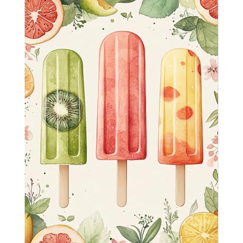RICUVED Paint by Numbers for Adults, Summer Paint by Numbers Kit for Adults Beginners, Fruit Popsicle DIY Acrylic Oil Painting on Canvas Easy for Gift Home Wall Decor 16x20 Inch - color: SO027