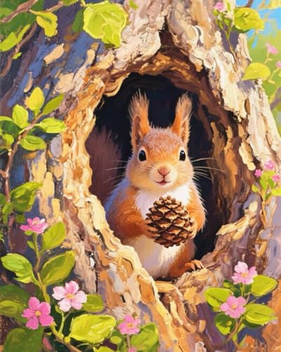Paint by Numbers Kit for Adults Beginner Animal,Forest Squirrels,16x20" - color: 16"X20"Rolled Canvas(Frameless)-Forest Squirrels