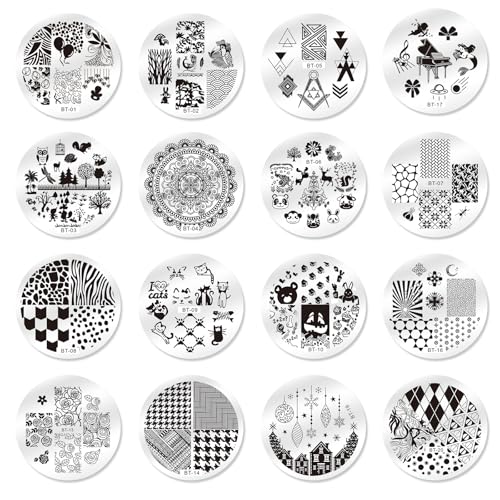 Biutee 15PCS Nail Stamping Plates with Nail Art Stamper and Scraper | Nail Stamper Kit Nail Stamp Plate Flower Animal Geometry Stripe Design Nail Stamping Kit with Storage Bag - color: 18pcs