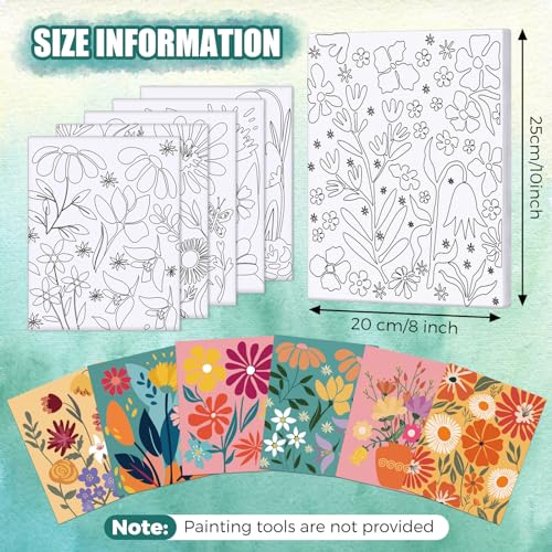 Sherr 20 Pcs Pre Drawn Canvas Floral Art for Painting for Adults | Bulk 8" x 10" Pre Stretched Outline Painting Boards Vibrant Botanical for Beginners Students, Party Favor - style: Floral