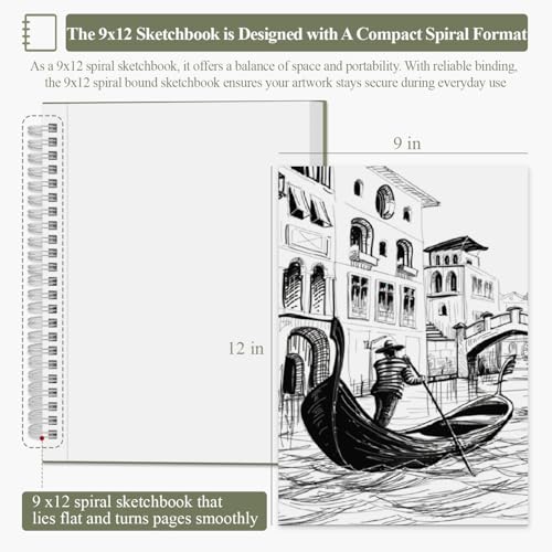 9 x 12 Sketchbook, 68lb/100gsm Sketch Pad 100 Sheets Spiral Bound Acid Free Drawing Paper with Hard Cover Art Paper for Drawing and Painting for Graphite Pencil, Charcoal, Pastels, for Kids & Adults - color: Green, size: 9-x-12-inch:1 Pack