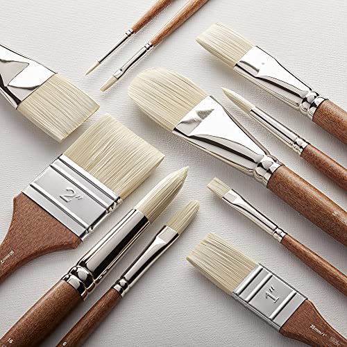 Winsor & Newton Artists' Oil Synthetic Brush, Bright #2 | Synthetic Flagged Bristles, Excellent Color Carrying Capacity, Handmade in England, For Oil Paint - style: Bright #2