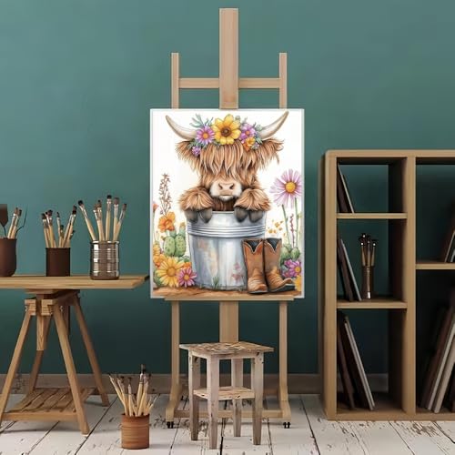 Natuyalo Highland Cattle Paint by Numbers Kits for Adults - Yak Flowers Paint by Number Adult, Animals Canvas Paint by Numbers for Adults, DIY Acrylic Painting Kits for Gifts Home Decor 16x20 inch - color: Color-01