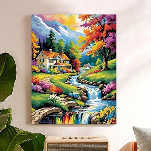 Reivworl Landscape Paint by Numbers Kit for Adults, Hydrangea Paint by Number for Adults, Adult Paint by Number Kits for Gifts and Home Wall Decor 16x20 Inch - color: 16-Landscape, size: Without Frame