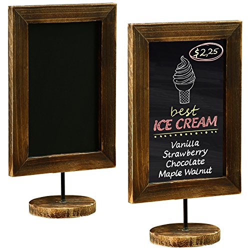 MyGift 12x7 Inch Framed Tabletop Chalkboard Signs with Stand Set of 2 | Reusable Writing Surface, Stable Easel Stand, Double Sided Display, Wedding Event Décor, Home Business Messaging - color: Burnt Wood, Set of 2