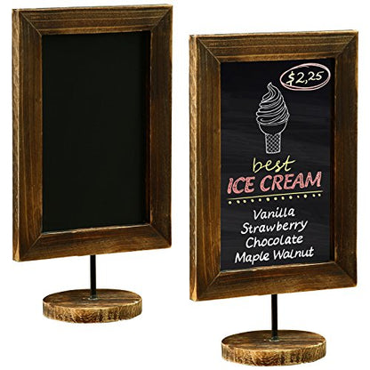 MyGift 12x7 Inch Framed Tabletop Chalkboard Signs with Stand Set of 2 | Reusable Writing Surface, Stable Easel Stand, Double Sided Display, Wedding Event Décor, Home Business Messaging - color: Burnt Wood, Set of 2