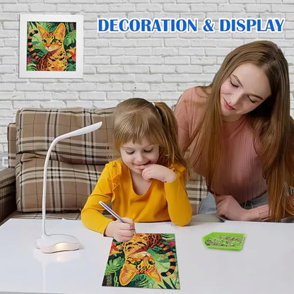 Leixonl Diamond Art Kits for Kids with Framed (7 in) Cartoon Animals DIY Gem Art Painting - Arts & Crafts Gifts for Beginners & Teens (Leopard cat) - color: leopard cat
