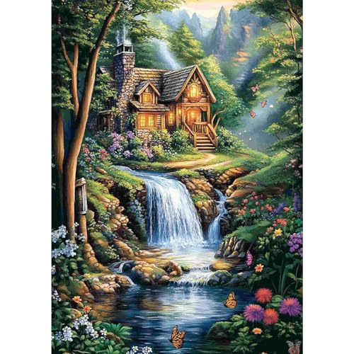 GHHKUD Diamond Painting Kits Landscape for Adults, DIY 5D House Diamond Painting, Full Drill Waterfall Diamond Art Kits Art Pictures for Relaxation Gifts Home Wall Decor 30x40cm - color: Waterfall