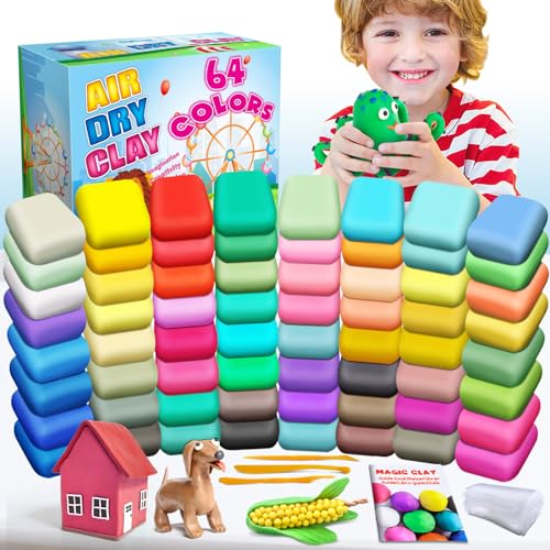 ESSENSON Air Dry Clay 64 Colors, Modeling Clay for Kids, DIY Molding Magic Clay, Gift for Kids - color: 64 Colors