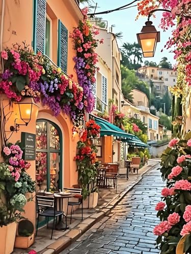 askkqtx Landscape Diamond Art Kits for Adults Beginners 12X16 Inch | Flowers Street Scenery Diamond Painting Kits, 5D DIY Full Drill Crystal Rhinestone Gem Art Craft Kits for Home Wall Decor - color: G7455