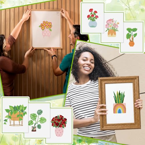 Xuhal 30 Pcs Mini Diamond Art Kits for Adults, Small Diamond Painting Kits, Green Plant & Floral Potted Mini Diamonds Painting Kit 5d DIY Rhinestones Crafts with Cardboard for Beginner Gifts - style: Plant