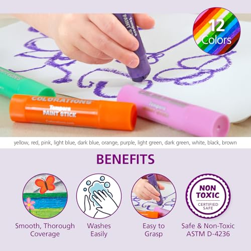 Colorations Tempera Paint Sticks, 144 Pcs, 12 Colors, Non-Toxic, Mess-Free Art Supplies for Kids, Bulk Set for the Classroom - style: Rainbow, 144 PK
