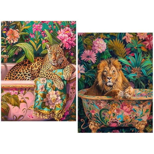 Cheetah Diamond Art Kits for Adults Diamond Painting Kits for Beginner2PACK | Lion Diamond Dots Full Drill Crafts for Gem Art Dot Art for Adults Home Wall Decor for Teens Boys Girls 12x16 inch - color: DP-88