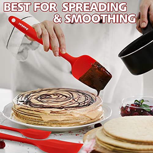 Anaeat Silicone Spatula Set of 5 - Seamless One-Pieces Design, Non-Stick Rubber Spatulas BPA Free Kitchen Scraper Flexible for Easy Baking, Cooking, Scraping & Mixing, Heat Resistant & Dishwasher Safe - color: 5 Pcs Spatulas (Red), size: Essential Spatula