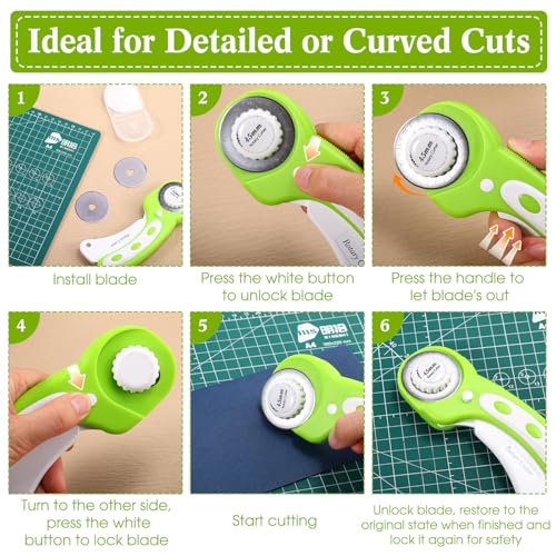 Chunful 5 Pcs Rotary Cutter Set 2 Pcs A4 Self Healing Cutting Mat & 45mm Fabric Cutter Wheel with 2 Blades 9 x 12 Inch Sewing Cutting Mats for Crafts Quilting Patch Working Hobby