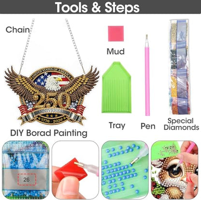 ARPADAMO Hanging Ornament Diamond Art Kits for Adults Eagle 7.2x4.6in | 5D Patriotic DIY Special Shaped Crystal 4th of July Independence Day Diamond Painting Kit,Window Hanging Gift for Home Garden - color: DP03976