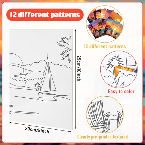 Tinlade 12 Pcs Pre Drawn Canvas for Painting Stretched,Sea Sunset - size: Sea Sunset