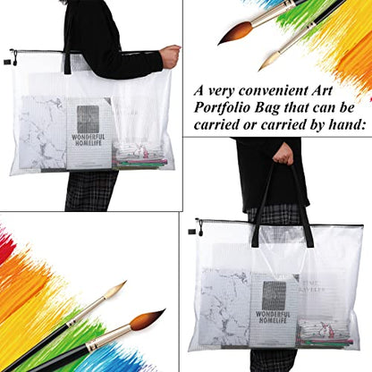 Frienda 20 Pieces Art Portfolios Bags Waterproof Portfolios Posters Storage Supply Bags with Zipper and Handle for Art Artworks, Bulletin Boards, Charts and Teaching (19 x 25 Inches) - size: 19 x 25 Inches