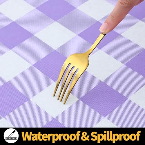 Smiry 4 Foot Picnic Table Cloth, Flannel Backed Fitted Vinyl tablecloths | Waterproof Elastic Rectangle Tablecloth ,Buffalo Plaid Table Covers for Dining, Camping (Purple and White, 24" x 48") - color: Purple and White, size: 48" x 24" (Rectangular)
