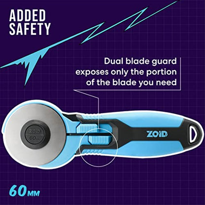 Zoid 60mm Rotary Cutter with Grip, Fabric Cutter Wheel, Rotary Cutter Blade, Craft Cutting Tool, Freehand Tool For Dense Fabrics,Denim, Corduroy and Multiple Projects, Soft-Touch Handle - size: 60mm
