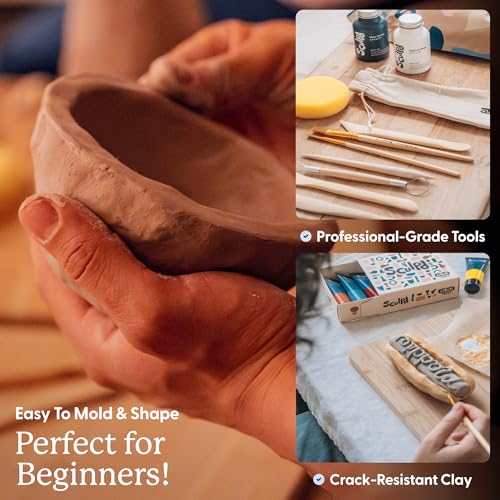 Sculpd Pottery Kit for Adults, Air Dry Clay with Tools, Pastel Tones - style: Gloss Varnish with Pastel Tones