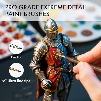 Artify Extreme Detail Paint Brushes Set, 10pcs Multi-Shape Fine Detail Brushes with Portable Bag, Ultra Fine Paint Brush Set for Miniature & Illustration Painting