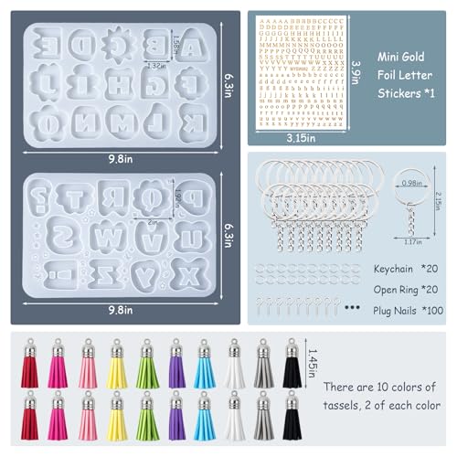 2 Pcs Alphabet Keychain Resin Molds, A-Z Letter Silicone Mold Kit