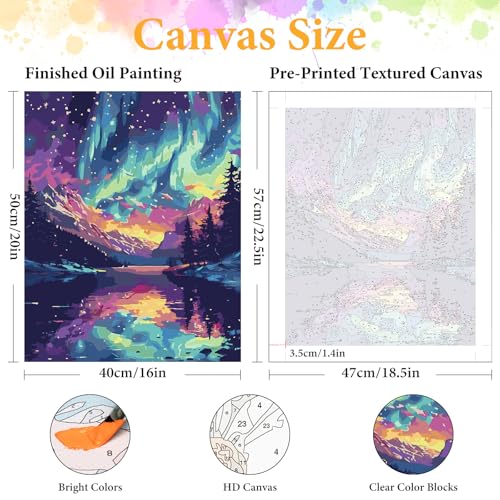 Paint by Numbers Kit for Adults, Aurora Borealis & Mountain, 16x20 Inch | DIY Acrylic Painting Kit on Canvas for Beginners, Relaxing Arts & Crafts for Stress Relief, Home Wall Decor & Gift - color: HMOP25903