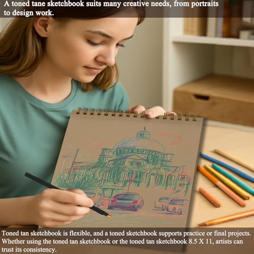 Fuxi Toned Tan Sketchbook 8.5x11, 60 Sheets Acid- Free Tan Paper, Spiral Bound Sketch Book, Hardcover | Ideal for Artists, Students & Classrooms. - color: Toned Tan, size: 11" x 8.5" (Pack of 1)